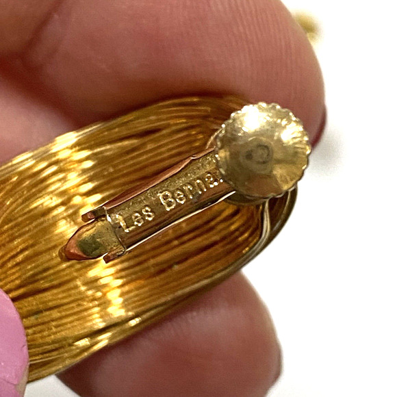 Vintage Les Bernard Clip On Earrings Gold Tone Faux Hoop Statement Chunky Runway - Picture 5 of 8